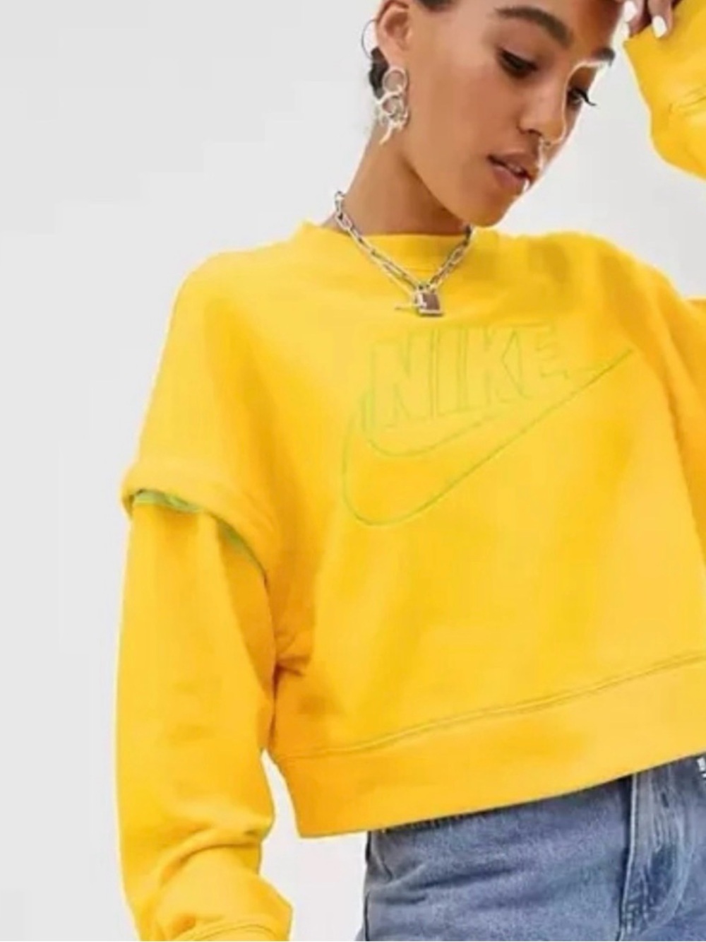 Nike Women's Yellow Crewneck Sweatshirt with Tonal Logo